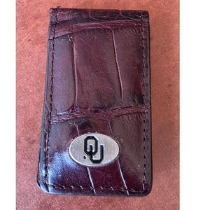 Fossil Oklahoma Sooners OU Magnetic Money Clip Vintage Croc Embossed Leather